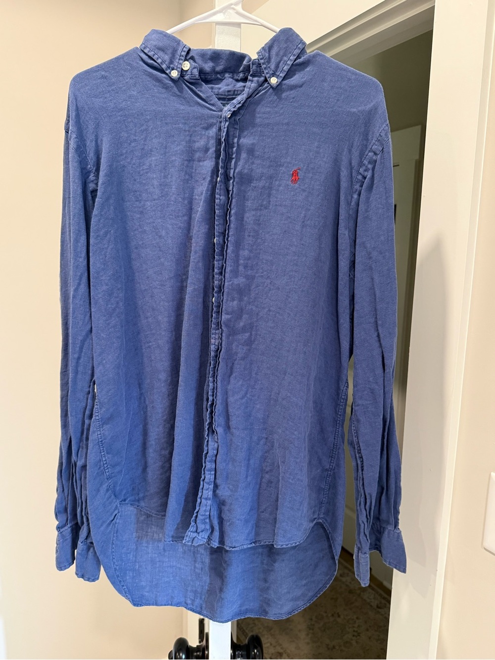 Ralph Lauren Blue Long-Sleeve Button-Down Shirt with Red Pony